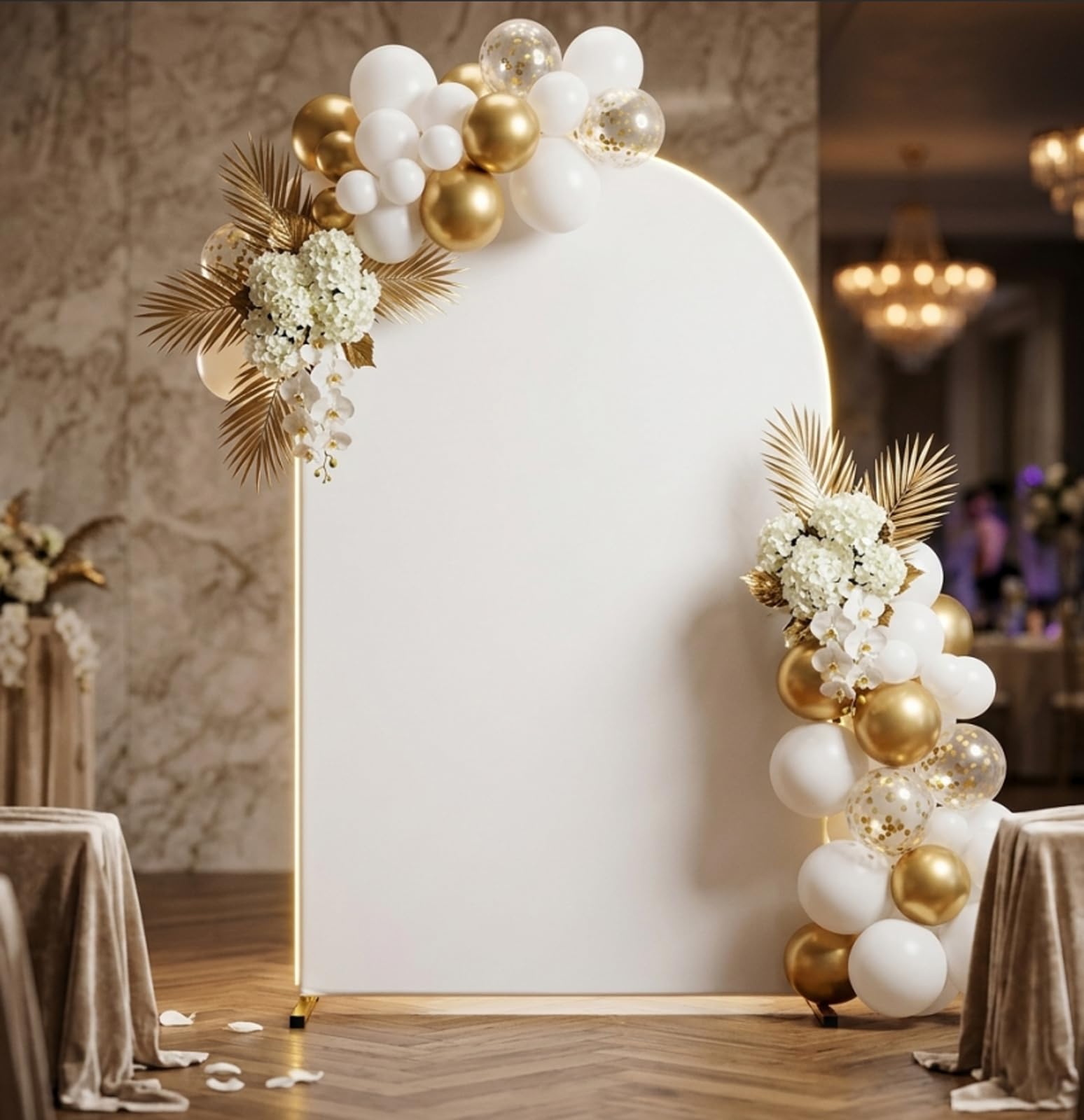 Copertura per arco nuziale da 2,2 m, in spandex, aggiornata, copertura rotonda per arco Chiara, per feste di compleanno, cerimonie, banchetti, 2,2 m di altezza e 1,2 m di larghezza (bianco
