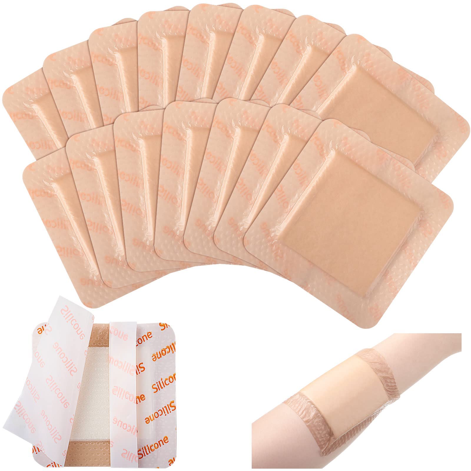10 Pieces Bordered Silicone Adhesive Foam Dressing Square Dressing with Border Adhesive Patches Shower Waterproof Patch Breathable Wound Bandage (4 x 4 Inch)