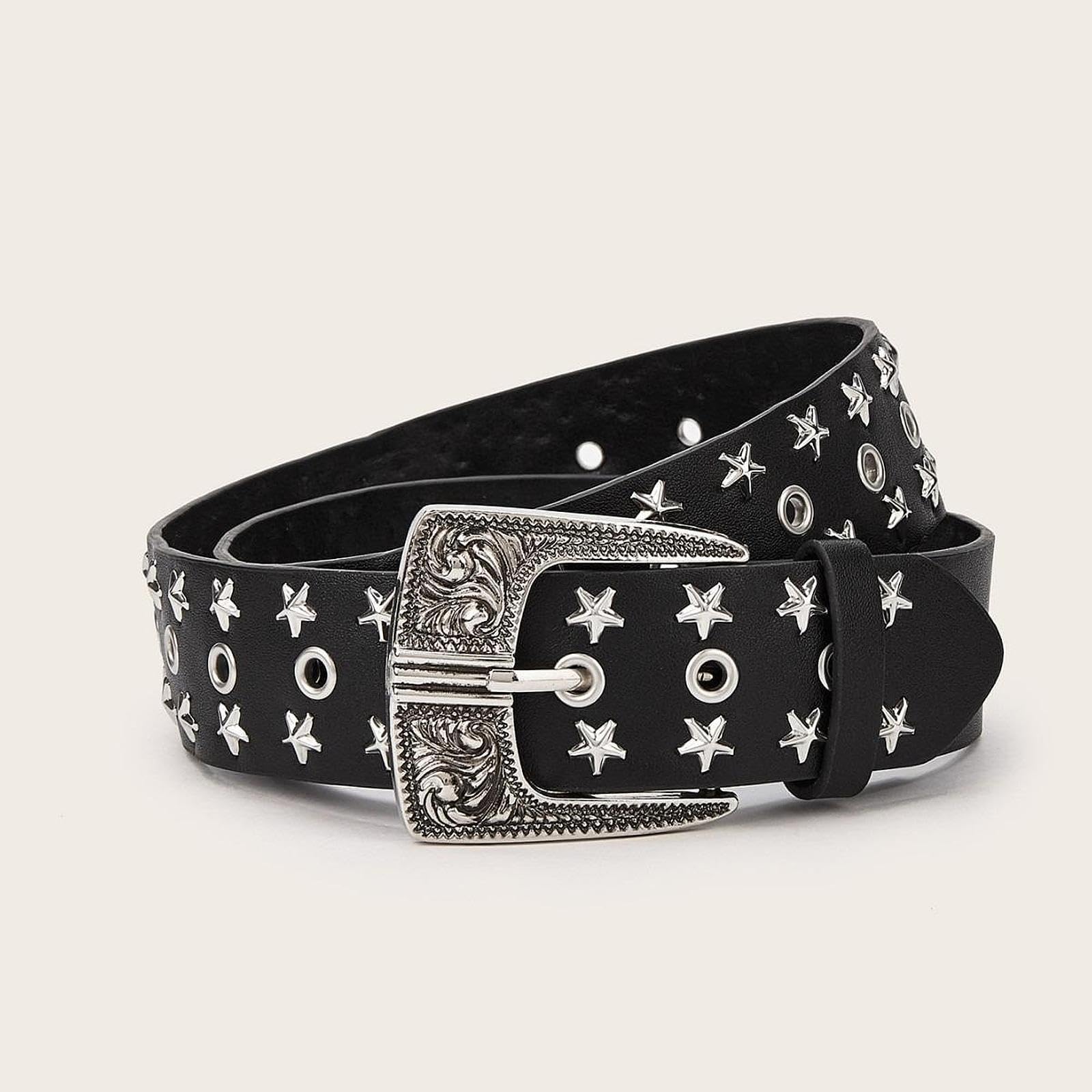 ZOOMELLA Star Studded Belt Grommet Belt Sturdy Fashion Creative
