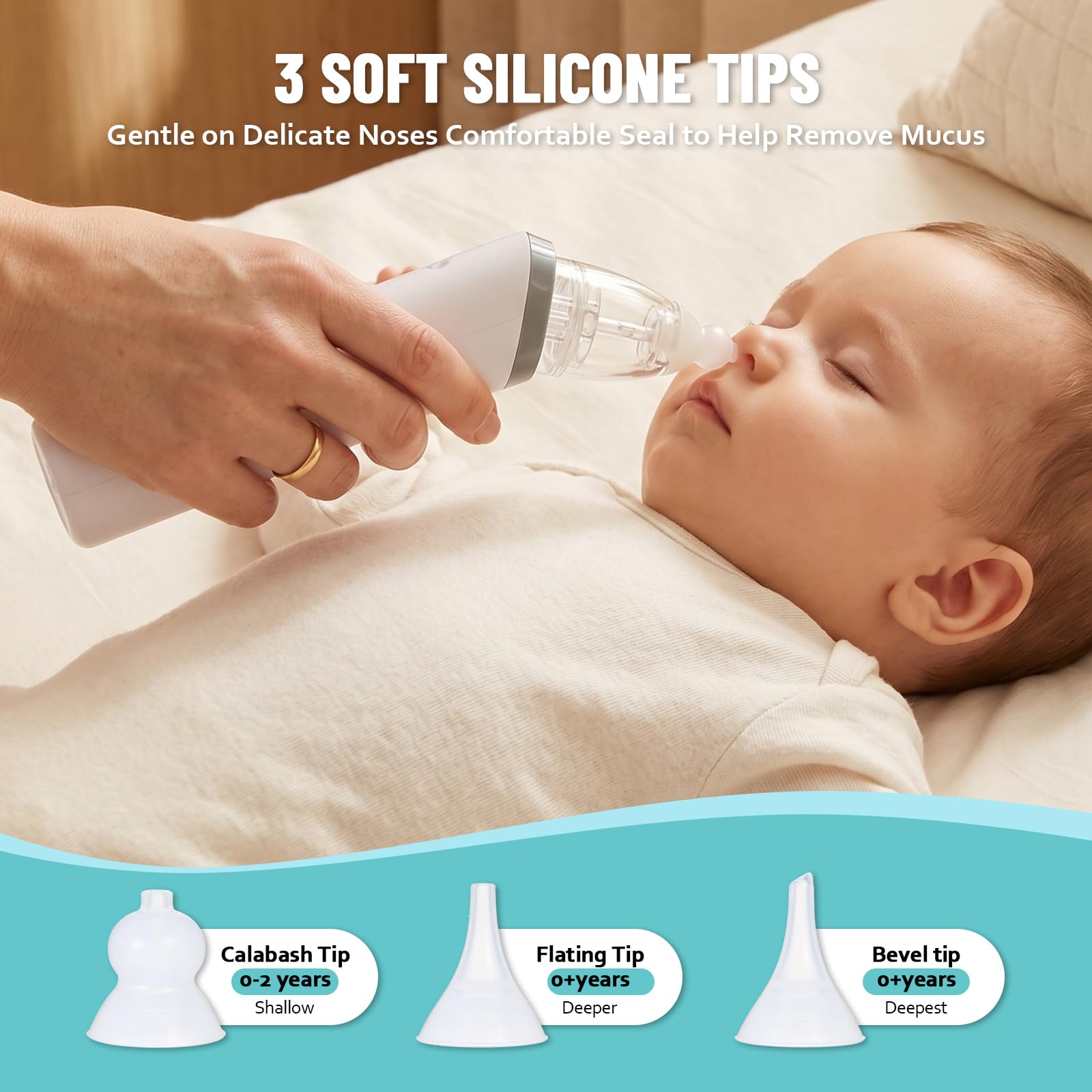 Aspiratore Nasale Neonato Elettrico Aspira Muco Bambini Portatile con 3 Livelli di Aspirazione e 3 Punte in Silicone Aspiratore Nasale Elettrico Ricaricabile USB-C con Musica e Luci per Bambini