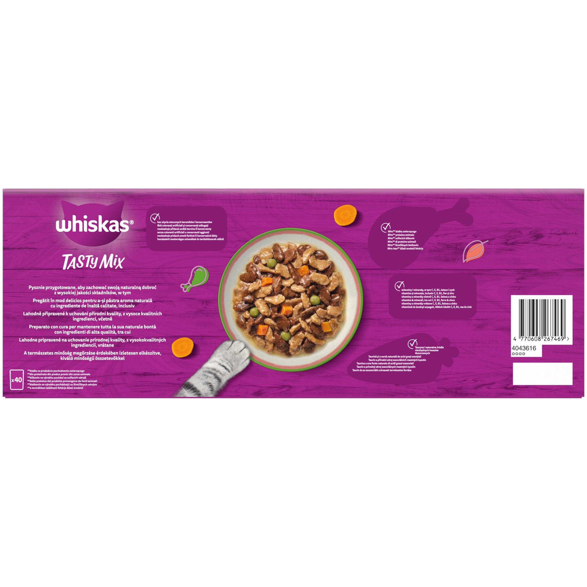 WHISKAS TASTY MIX Cibo Umido in Salsa per Gatti Adulti 40x85g Scelta dello Chef