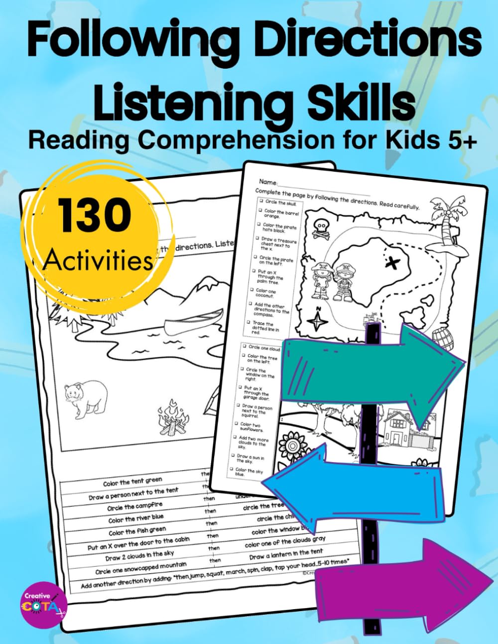 Following Directions Activities Listening Skills Workbook for Kids Coloring Pages: Early Reading Activities to Improve Reading Comprehension Skills Kindergarten Grade 1 and Grade 2