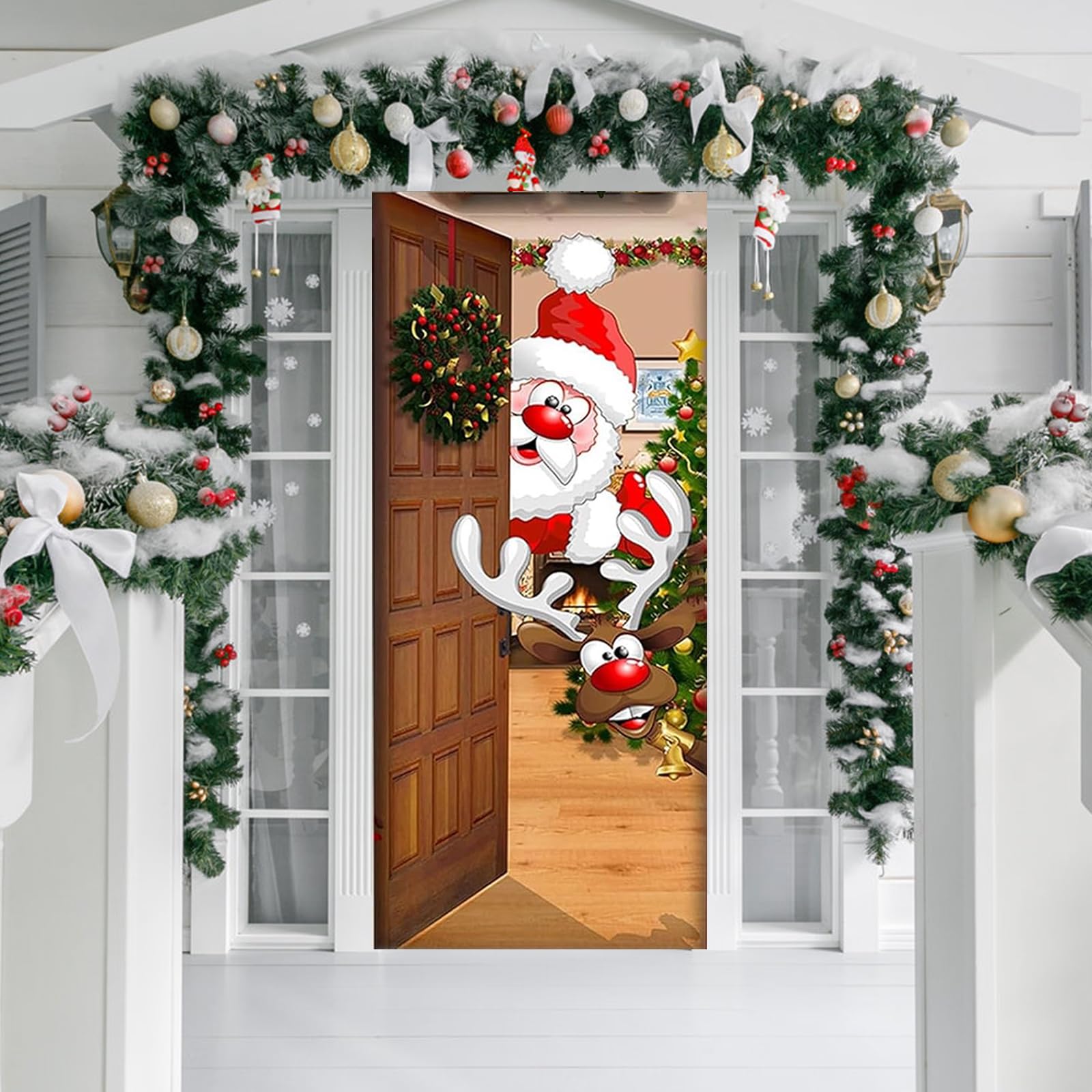 Decoración de Cubierta de Puerta de Navidad, Cubierta de Puerta de Feliz Navidad, Forro de Puerta Navidad, para Adornos Navideños Fiesta, Puertas, Ventanas - 90 * 200cm
