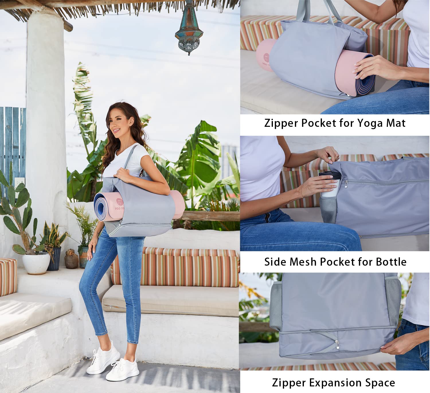 Sac fourre-tout pour tapis de yoga avec poches, grand