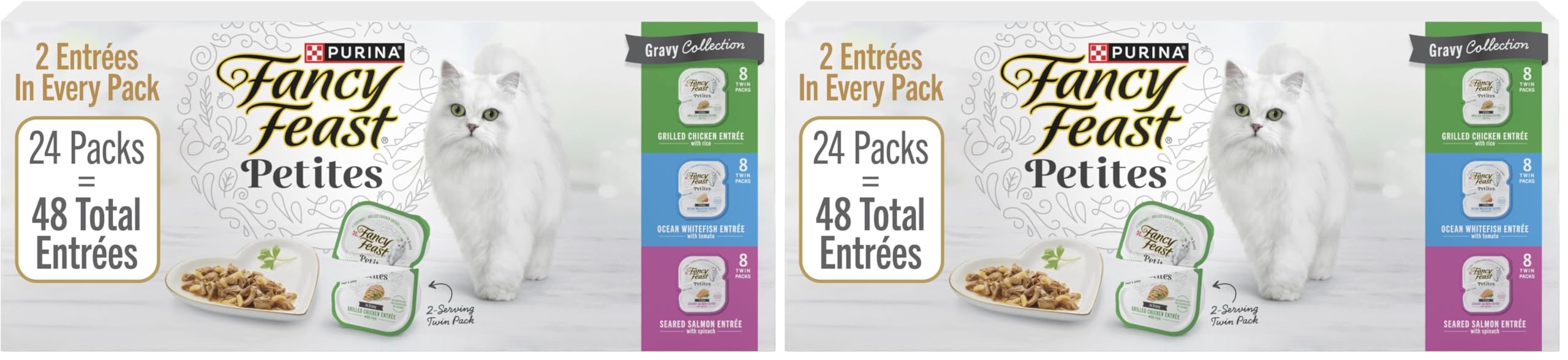 Fancy Feast Purina Gourmet Wet Cat Food Variety Package,Petites Gravy Collection,Break-Apart tubs,96 Servings - 2.8 oz. Tubs,(Pack of 48)