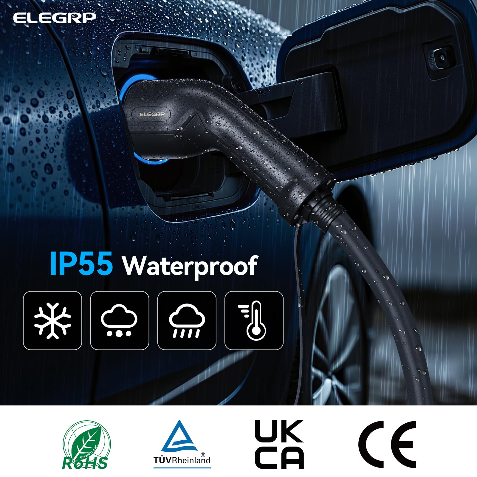 ELEGRP Cavo di ricarica tipo 2, 11 kW, 5 m, 16 A, 3 fasi, tipo 2 a tipo 2, modalità 3, cavo di ricarica per auto elettrica EV/PHEV con custodia, adatto per modello S/3/X/Y, VW ID.3 ID.4 e-Golf e altri