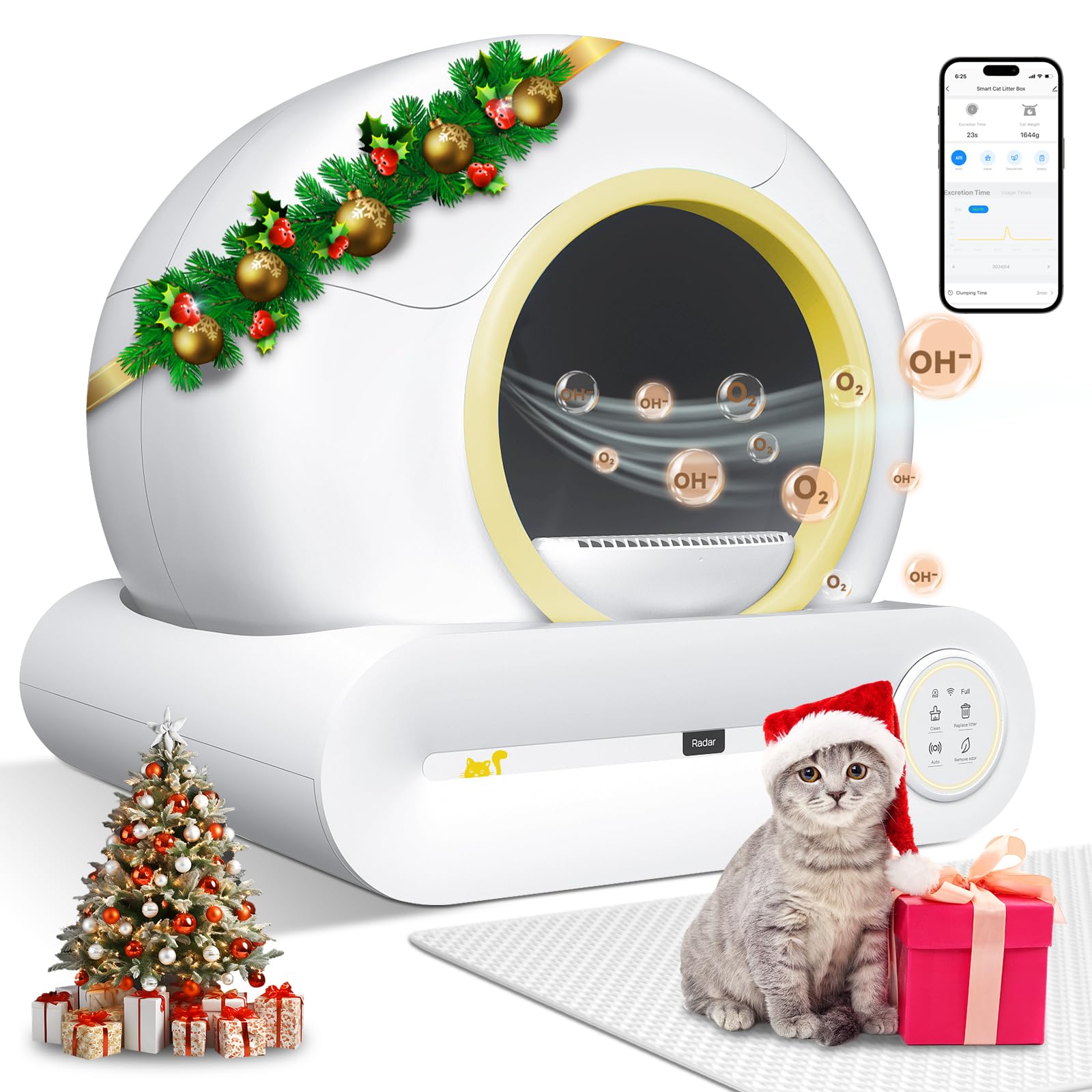 NBBX Self Cleaning Litter Box, Automatic Cat Litter Box with Mat & Liners, 65L+9L Large Capacity Self Cleaning Litter Box, Suitable for Multiple Cats, APP Control, Yellow