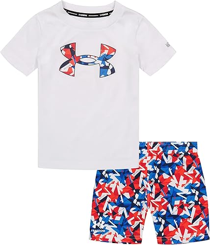 Under Armour Conjunto de voleibol de natación para niños, camisa de manga corta y pantalones cortos a juego, ligero y transpirable