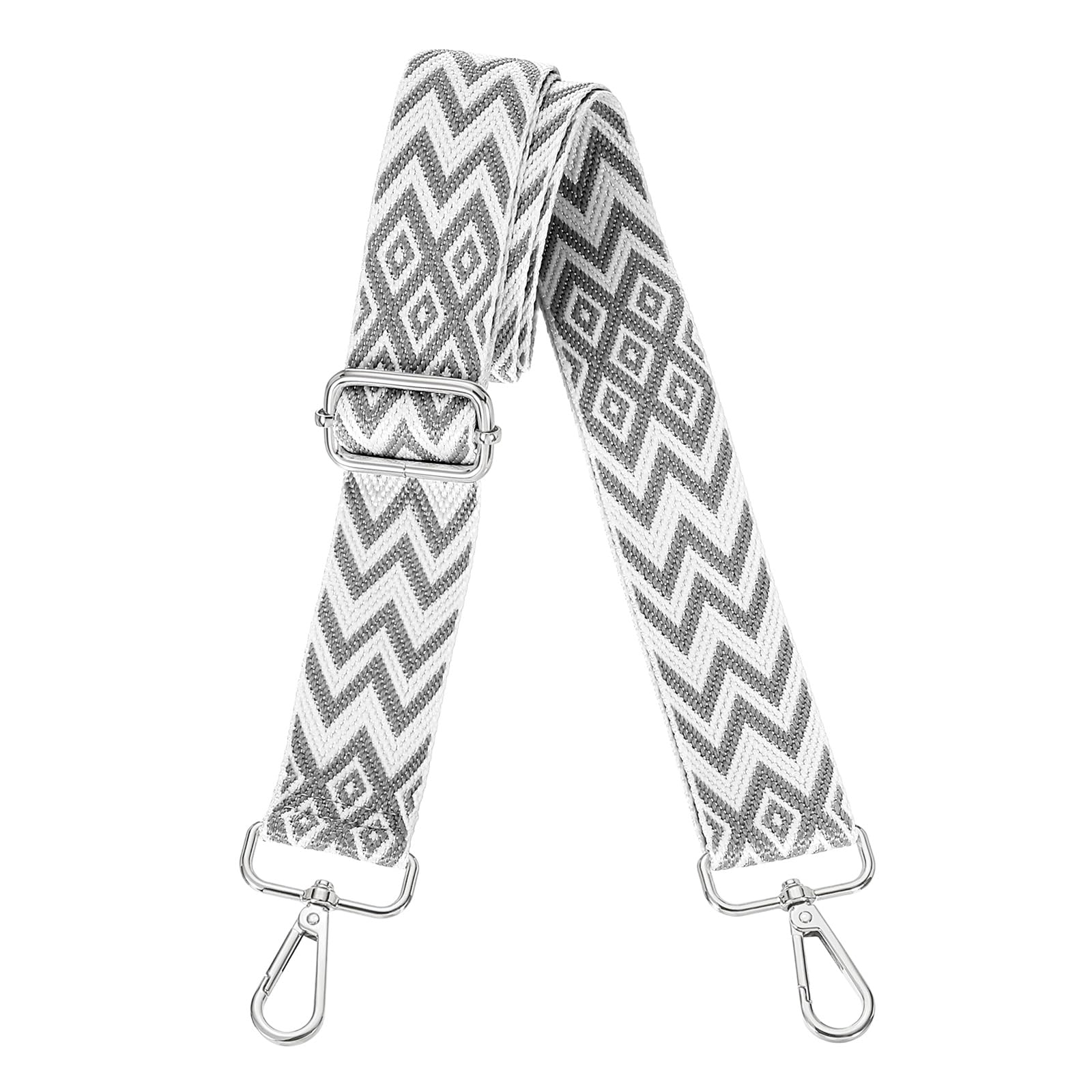 sourcing map Purse Straps Replacement Crossbody, 1.5 Inch Wide Shoulder Bag Strap Adjustable Canvas Straps for Handbag Wallet Clutch Bags with Silver Buckle, Silver Gray Geometrical