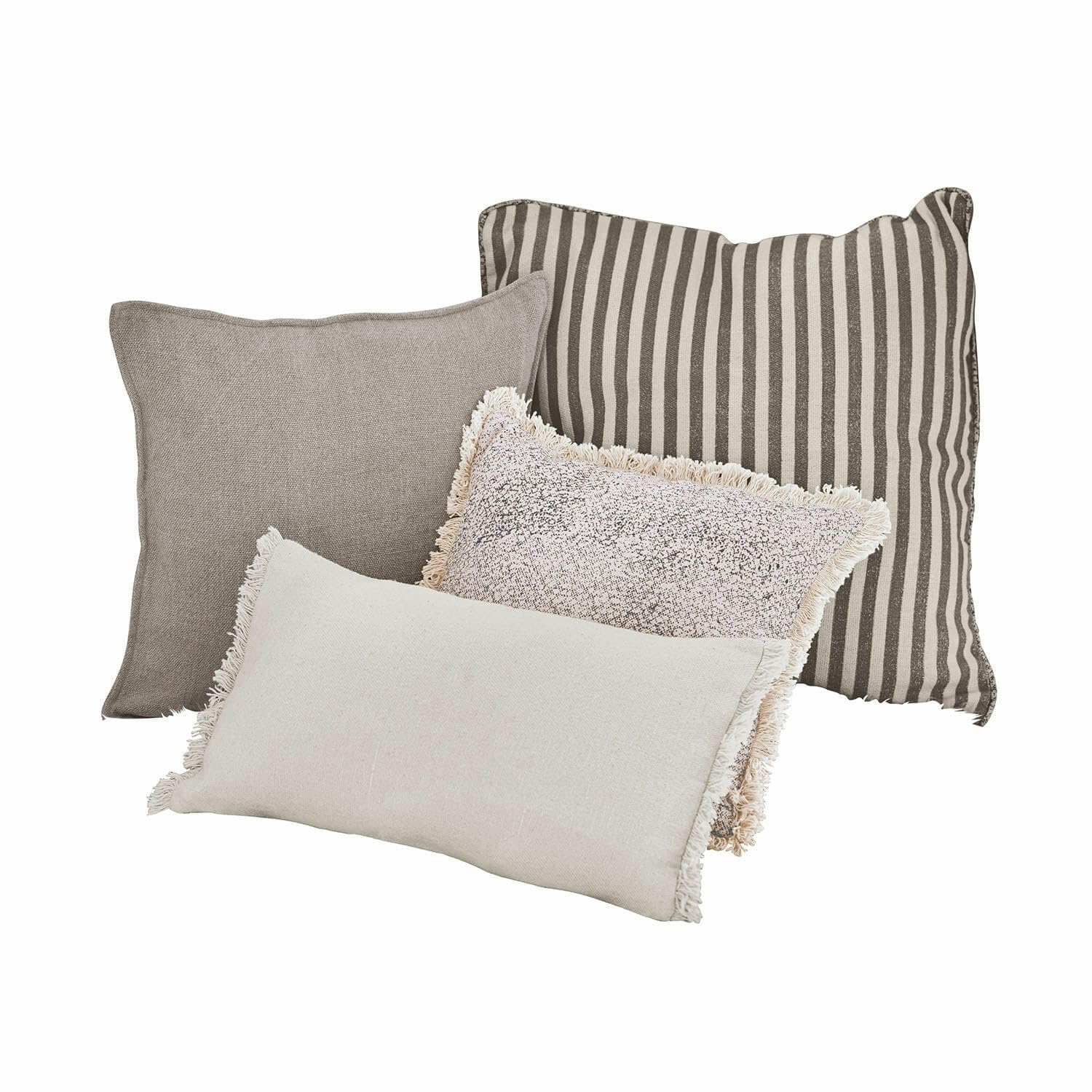 Loberon Kissen 4er Set Valenciennes, grau/weiß