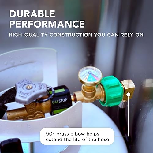 Miniatura 5 de GasGear - Manguera de propano para caravana, extensión de manguera de tanque de propano de 12 pulgadas, manguera de goma con coleta, llamarada