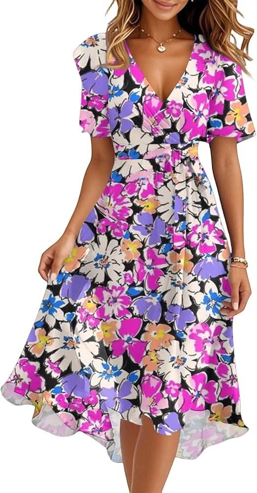 Spring Summer Chiffon Midi Dresses for Women 2025 Elegant Classy Wedding Guest Floral Formal Cocktail Prom Dress
