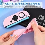 DLseego Boîtier de protection pour commutateur Nintendo 2 Les contrôleurs Joy Con, 1 Paire de silicone doux portatif TPU Boîtier de remplacement de la coque de couverture approprié pour 2025 Modèle Joy Cons, 2PCS Poignées de la pouce Caps - rose