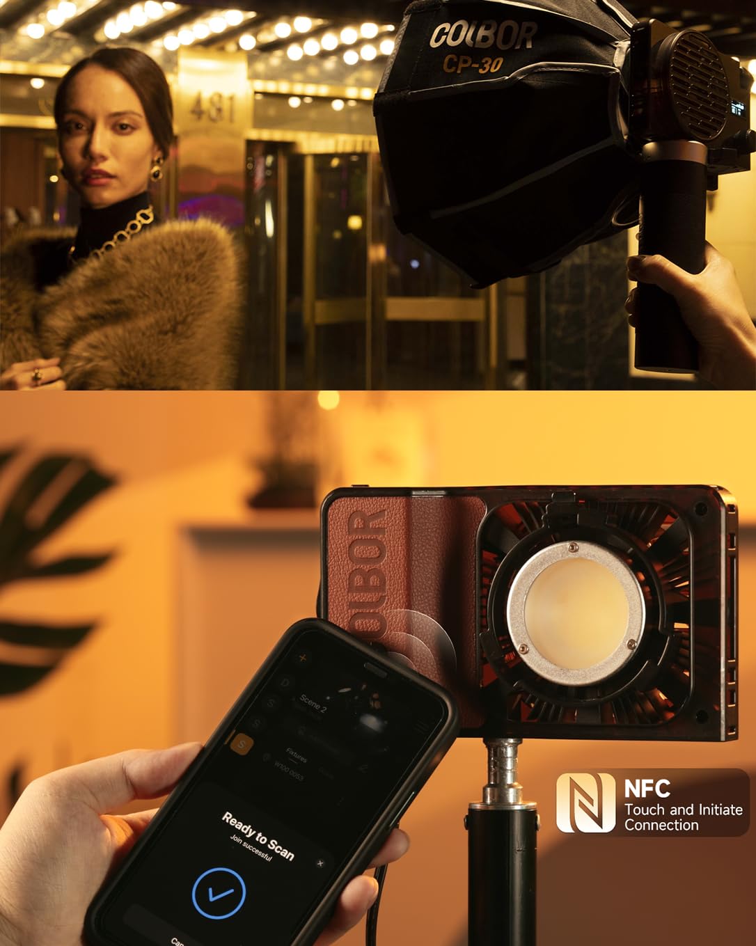 COLBOR W60R - Luce video a LED, 2700 – 6500 K, CRI 97 + 60 W, piccola dimmerabile, controllo app, luce compatta per fotografia di prodotti e vlog YouTube