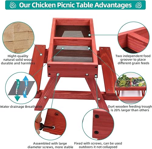Miniatura 3 de Mesa de picnic de pollo, comedero de pollo sin desperdicios hecho a mano de madera, kit grande de comedero de pollo para bricolaje, comederos para