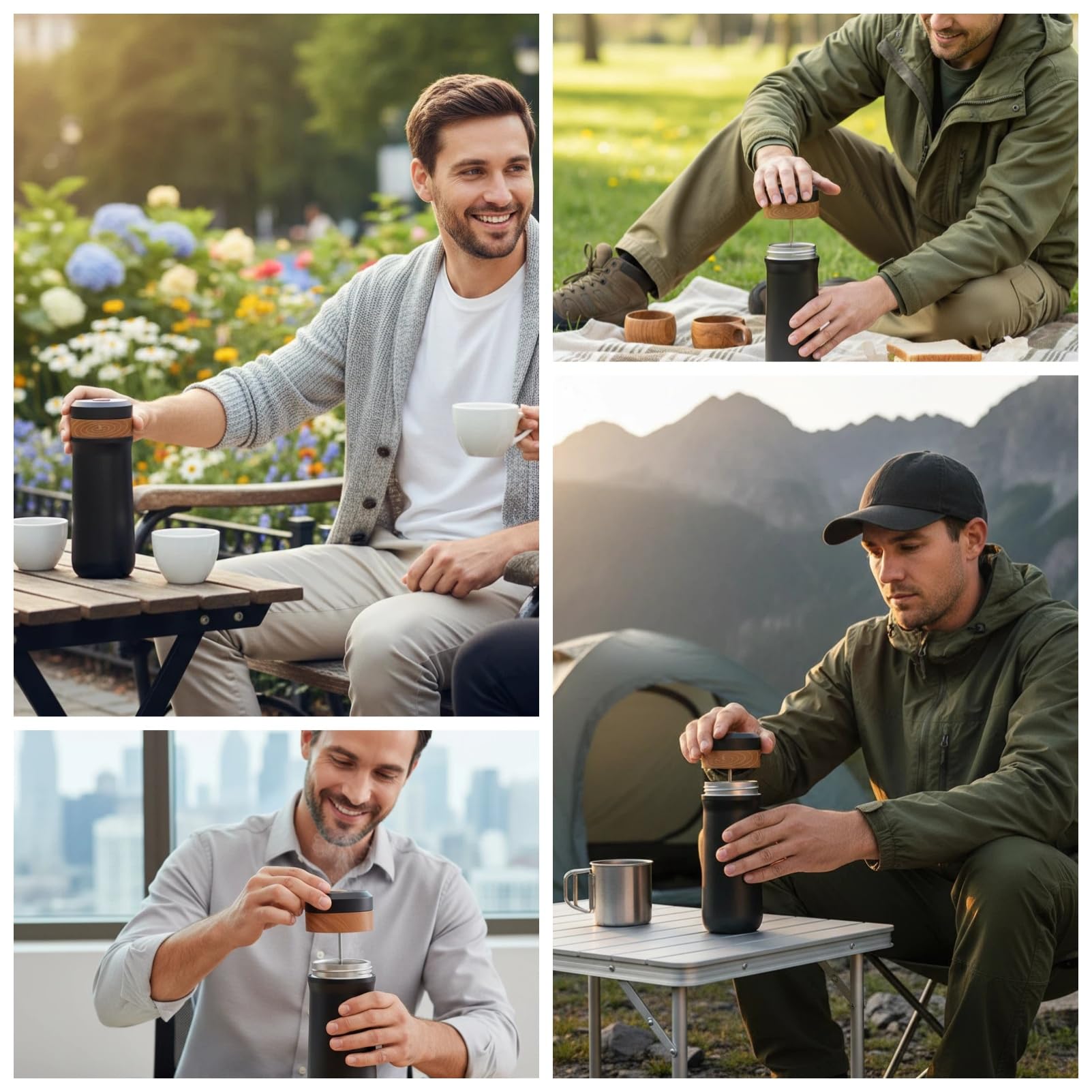 Cafetière à piston portable en acier inoxydable 355 ml idéale pour le camping et les voyages