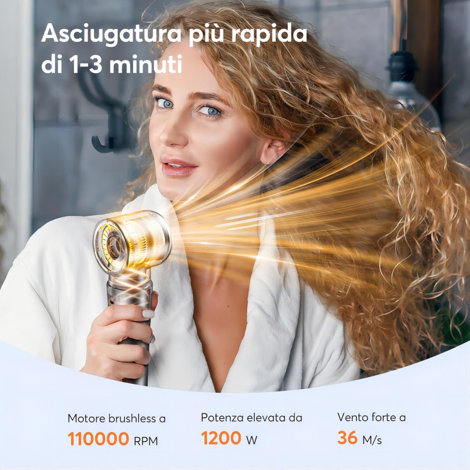 Bopcal Hair Styler 5 in 1 - Phon Capelli professionale 110000 RPM, Arricciacapelli Automatico, Spazzola Asciugacapelli e Spazzola ad Aria Calda con Ionico Negativi per Ricci, Volumizzante, Lisciante