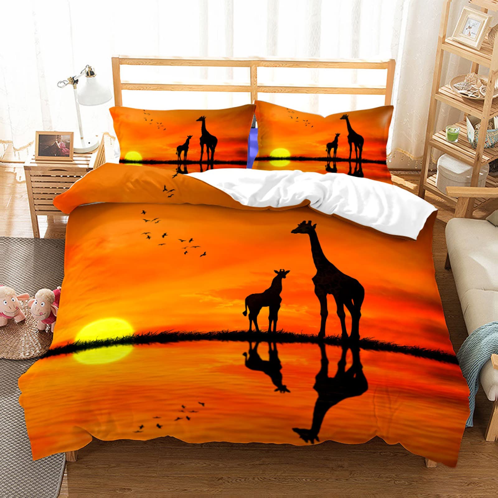 Housse couette girafe 140x200 anti-glisse avec fermeture éclair pour lit enfant