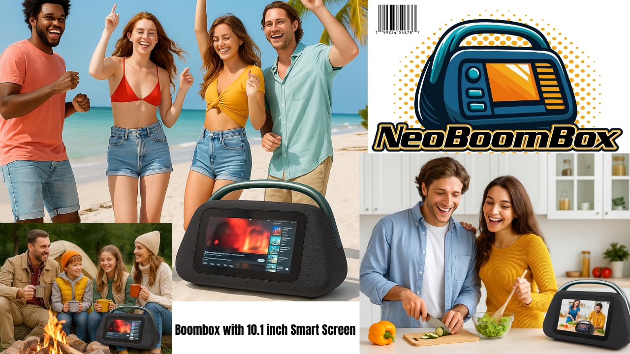Solaris Smart Boombox Lautsprecher mit 10,1 Zoll HD Touchscreen, 80W Sound, Bluetooth 5.3, Android 13, HDMI & Gitarreneingang, Tragbarer Lautsprecher mit Mikrofon-Unterstützung, 8000mAh Akku für Innen