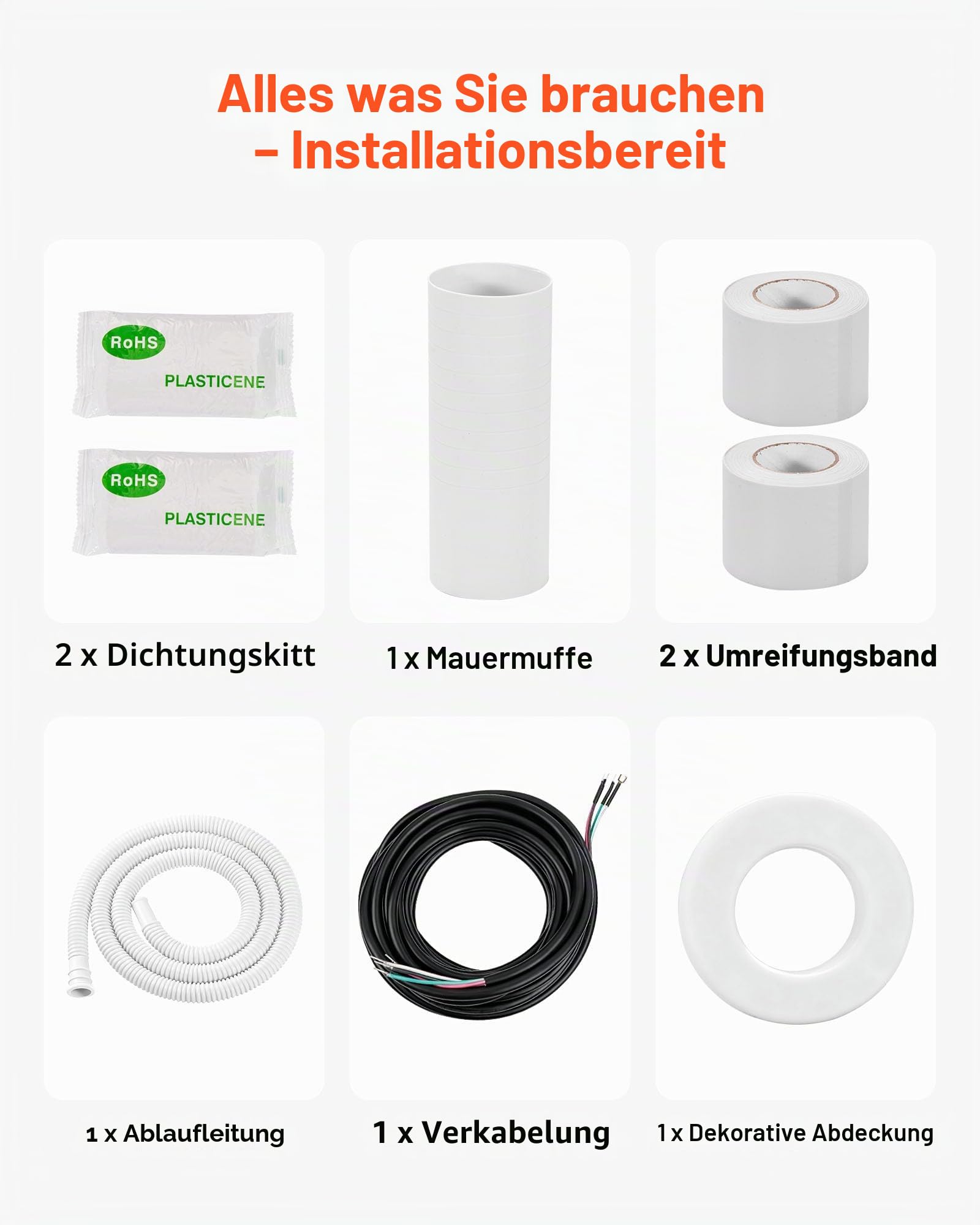 VEVOR Kältemittelleitung 15,24 m, Kupferleitung 9,5 & 15,9 mm Außendurchmesser, AC-Kupferrohr, PE-isolierte Spule mit Bördelmuttern, für Mini-Split-Klimaanlage, HVAC oder Wärmepumpensystem