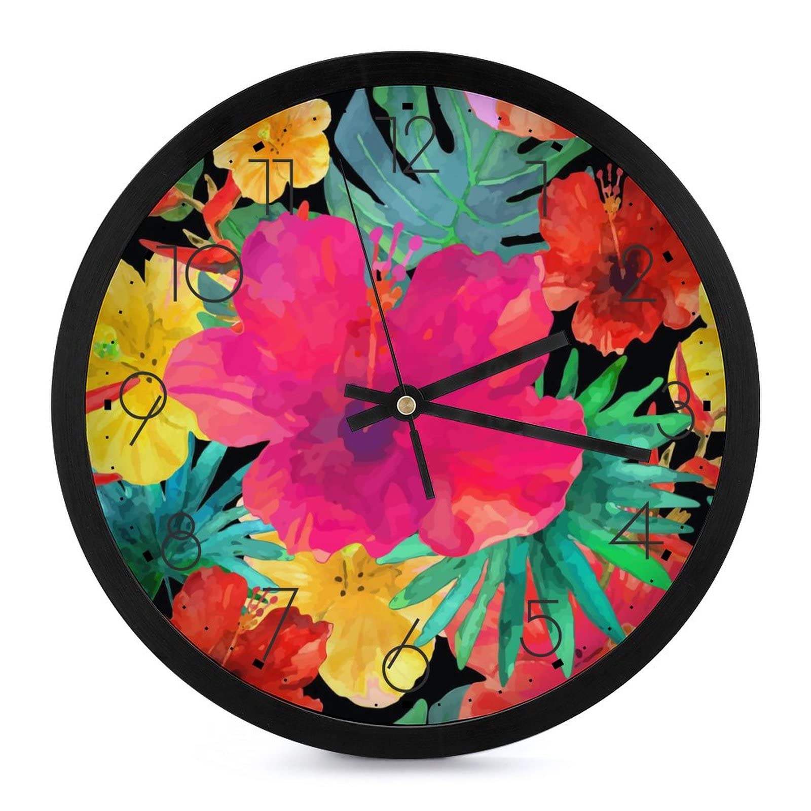 Horloge murale fleur decorative ronde 25.4cm grands chiffres salon chambre