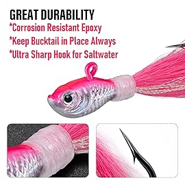 Dr.Fish 3 Pack Bucktail Jig Saltwater Fishing Jig Buck Tail Hair Lure Surf Fishing Bass/Striper/Mackerel/Halibut/Flouder Lure Pink 1/2oz