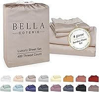 Bella Coterie Bamboo Viscose King Sheet Set - 100% Organic, Ultra Soft Cooling for Hot Sleepers, 18" Deep Pocket, OEKO-TEX Certified [Dune]