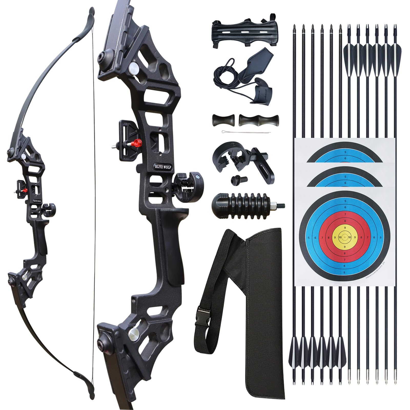 Archery Bow Set Recurve Bow and Arrow Adult Set 51" Training Bow Takedown 30 40 50lb Long Bows for Hunting Adult Beginner with 12 Arrows