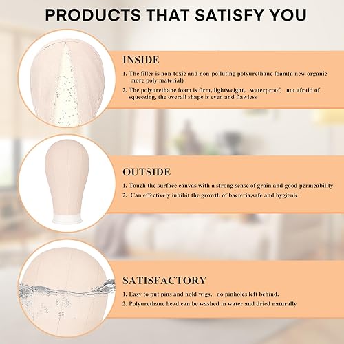 Miniatura 4 de Cabeza de maniquí de lona de 22 pulgadas con soporte de trípode de 63 pulgadas, juego de cabeza de lona para pelucas, exhibición, estilo con