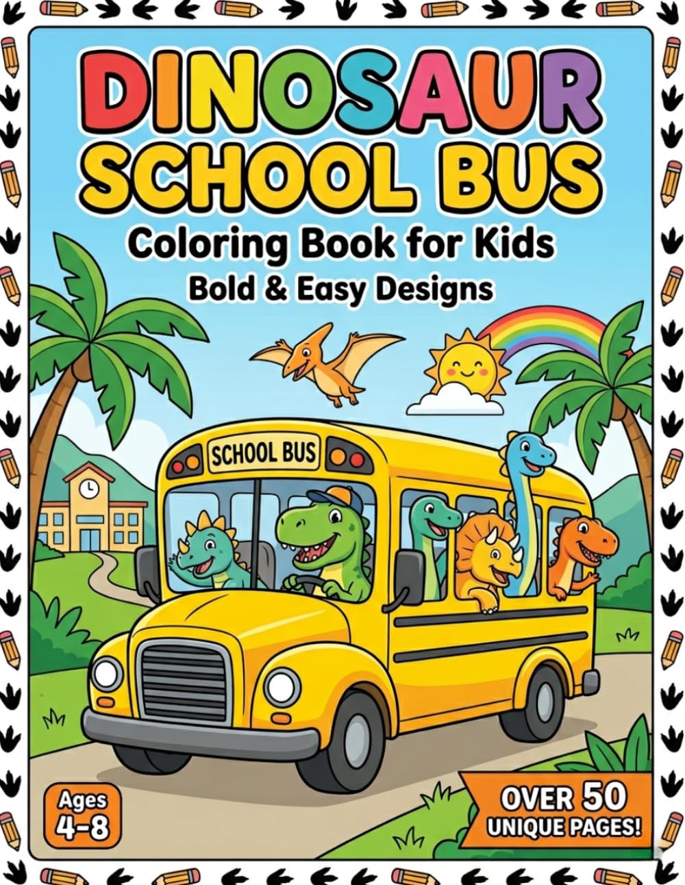 Dinosaur School Bus Coloring Book for Kids: Over 50 Bold and Easy Coloring Pages of Cute Dinosaurs, School Buses, and Classroom Adventures for Toddlers and Kids Ages 4-8 (Little Drivers Adventure)