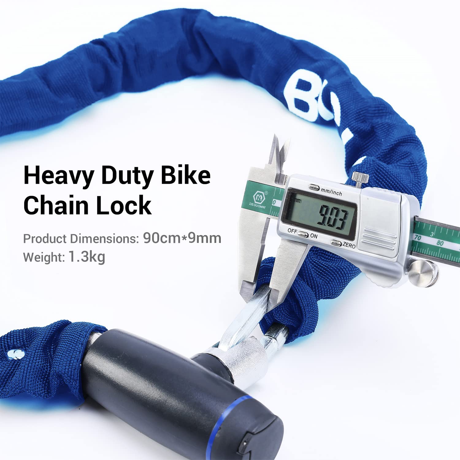 Lucchetto bici Catena Bicicletta, catena di sicurezza da 3ft, lucchetto a catena per impieghi gravosi con 2 chiavi,spessore 0,34 pollici, 2,8 libbre,per bici,moto,recinzione,scooter (Blu)