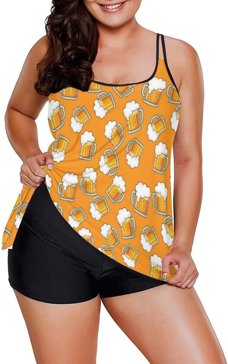 Two Piece Tankini Swimsuits for Women Tummy Control Plus Size Bathing Suits Flamingos Flowy Swim Tops with Boyshorts 5XL