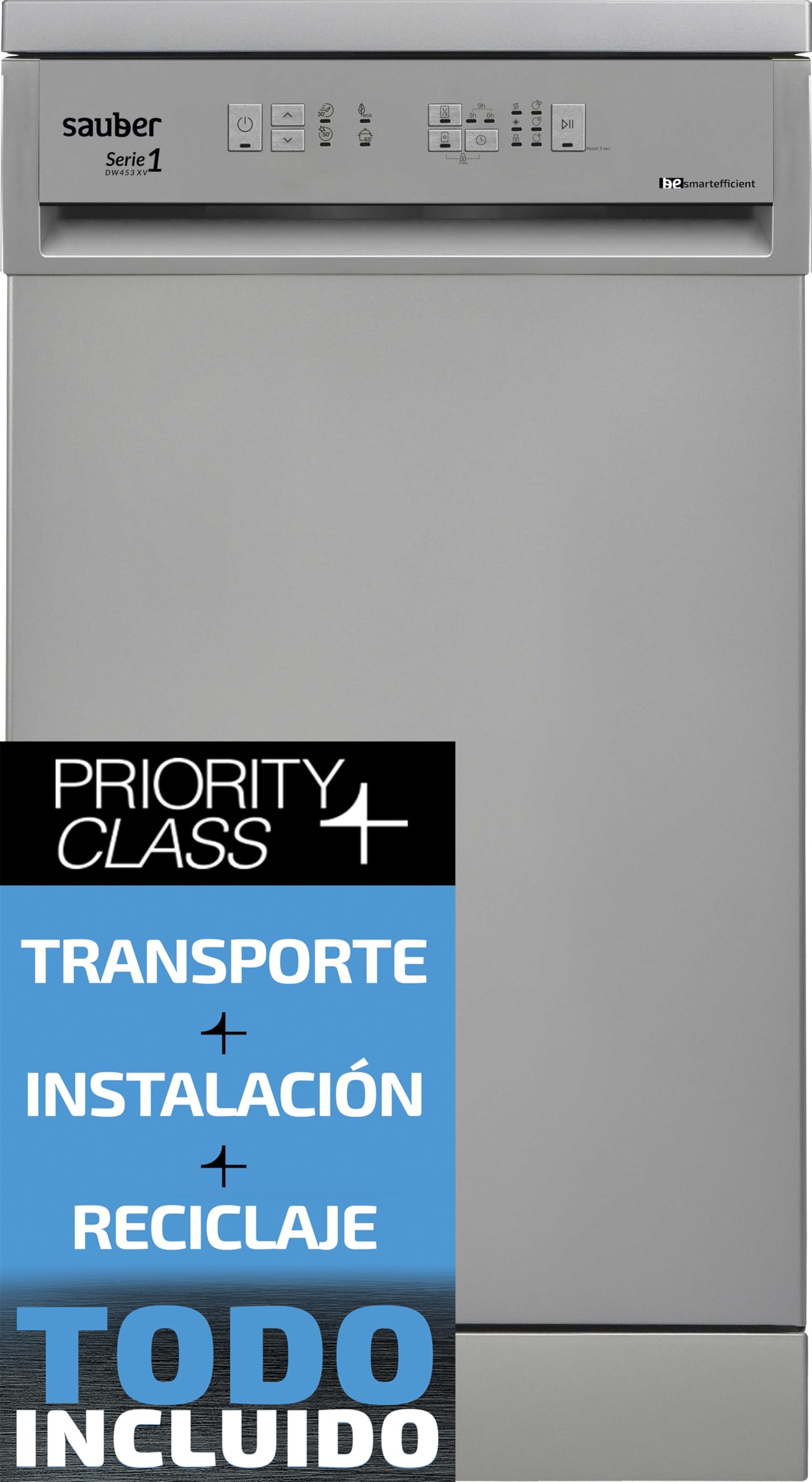 Sauber - Lavavajillas 45 cm Serie 1-DW453X - E - 10 Cubiertos - Inox - Indicadores LED - ENTREGA E INSTALACIÓN INCLUIDA EN DOMICILIO