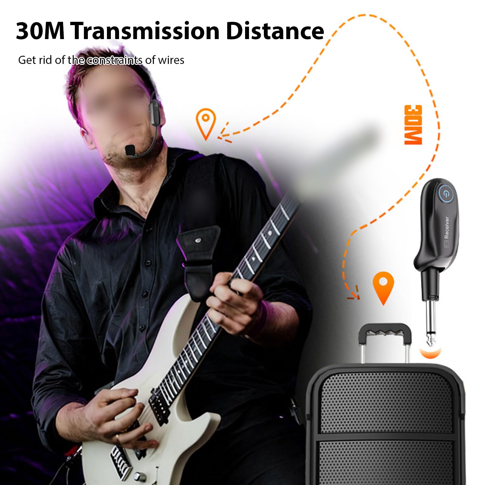 Drahtloses 2.4G Gitarren-Mikrofon-Set mit Headset