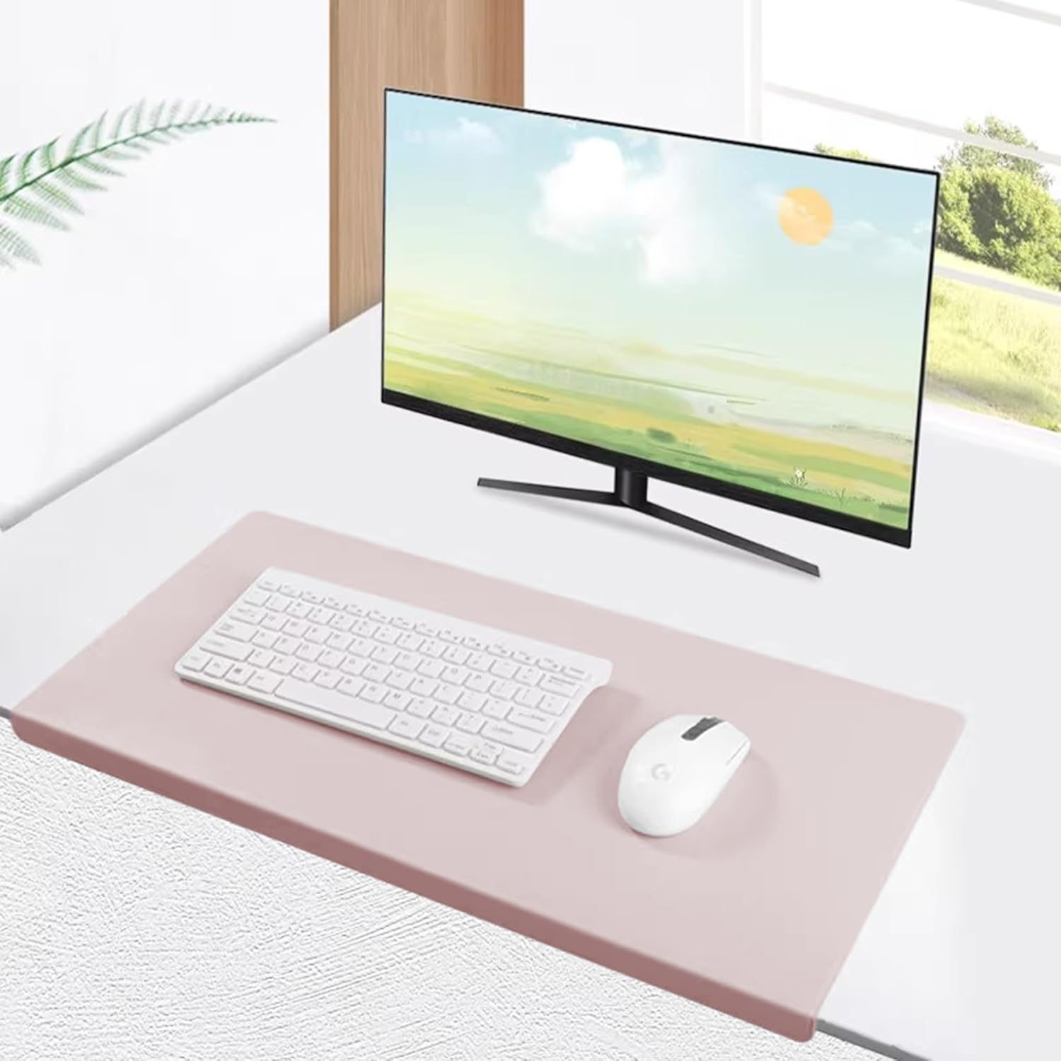 Luxury Leather Desk Pads, Waterproof Desk Writing Mat, Mouse Pad with Edge Protector, Table Mat Desk Blotter Protector Desk Mat for Laptop/Office/Home,90 * 50cm,Pink