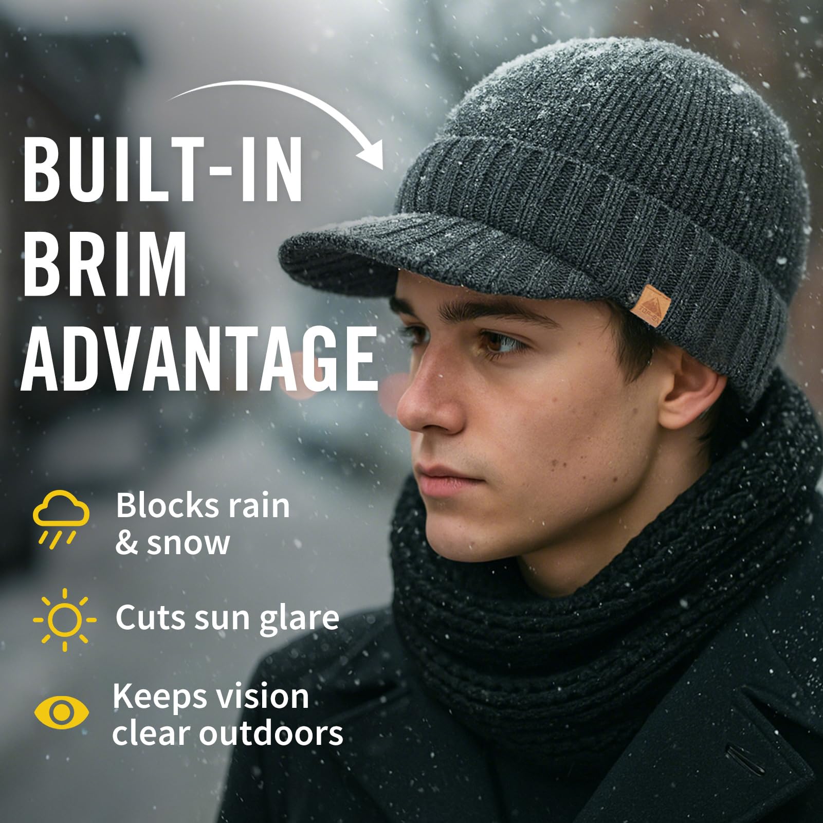 TOP-EX Gorro de lana merino impermeable XL/XXL Dryknit para hombres y mujeres, cálido gorro de invierno con forro polar
