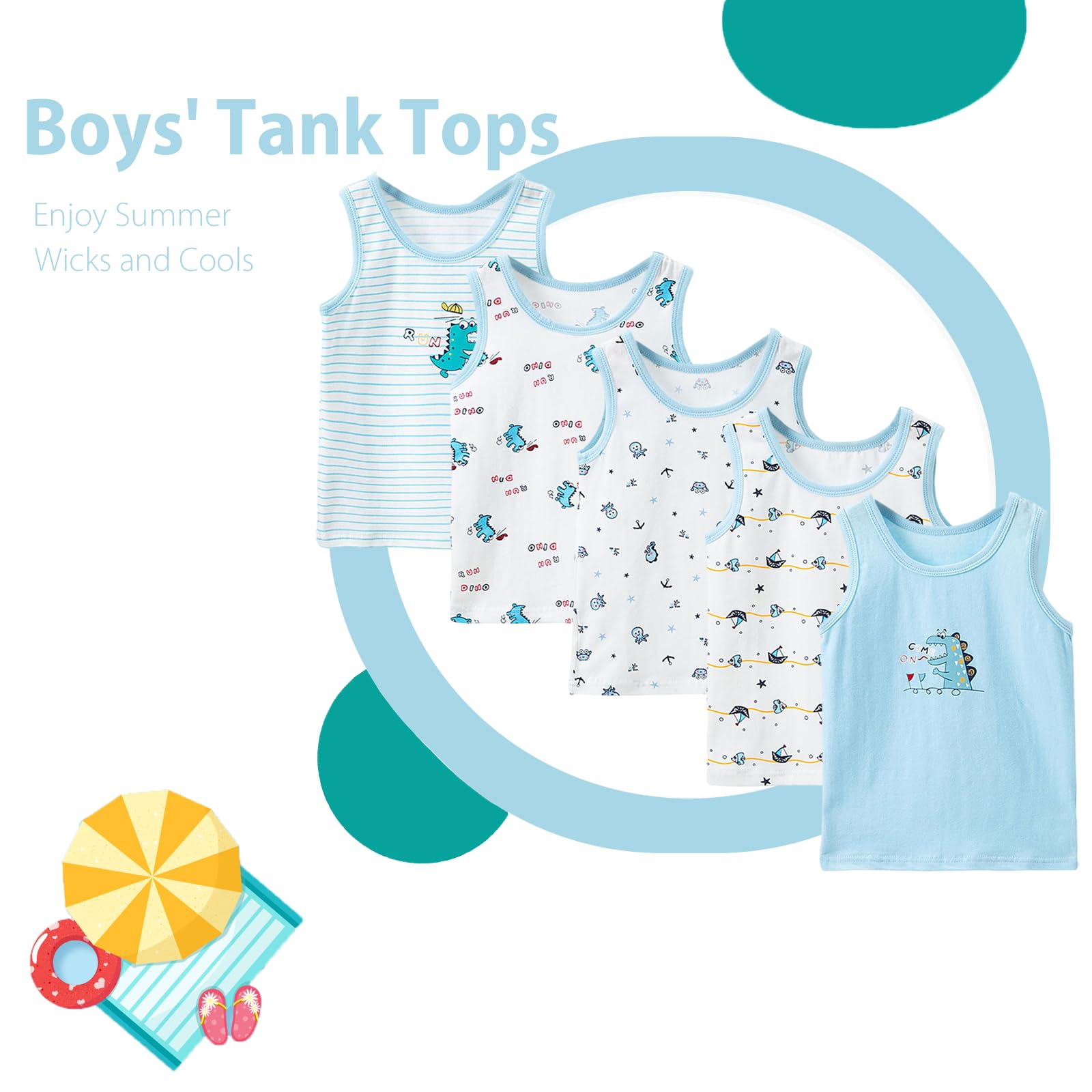 2 a 10 Años Chalecos para Niños Camiseta Interior Sin Mangas de Algodón Pack de 5 Camisetas Sin Mangas Suaves Transpirables para Niños