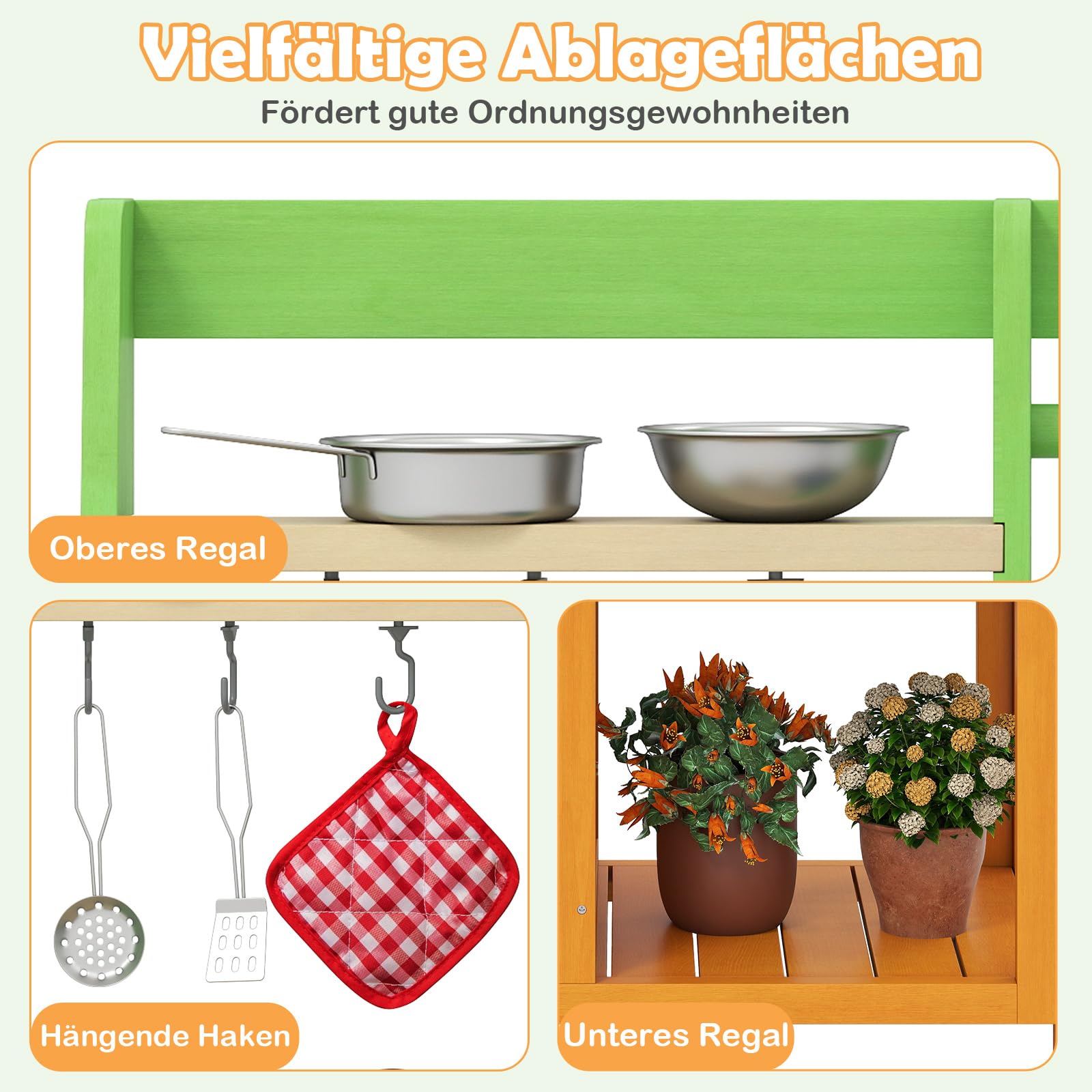 COSTWAY Matschküche Kinder Outdoor, Kinderküche mit Zubehör, Spielküche mit realistischen Herden & Wasserhahn & Spüle & Ofen, Outdoor Küche Gartenküche für Kinder ab 3 Jahren