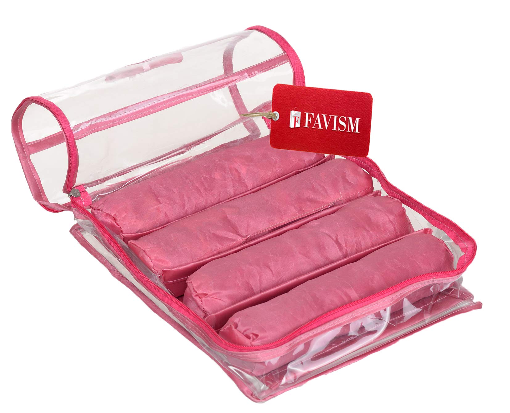 FAVISMFAVISM designer satin n transparent material four roll churi storage kits, bangles kits, bangles storage, multi purpose churi bangles box, pink