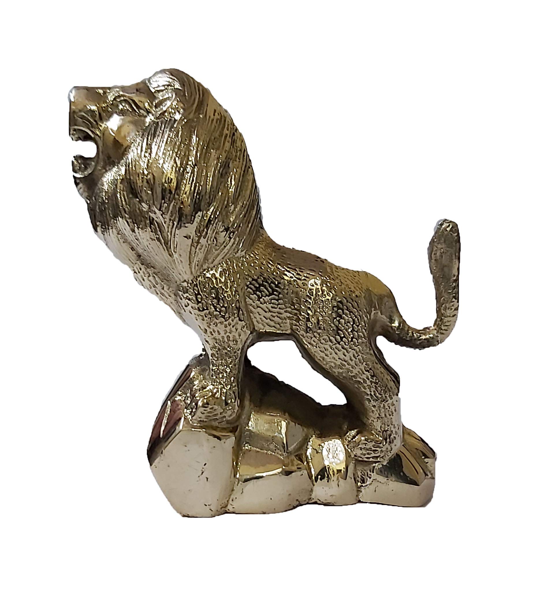 PARIJAT HANDICRAFT Brass Lucky Lion Statues Desktop Figurine Home & Office Decor Guardian Lion Statue (1)