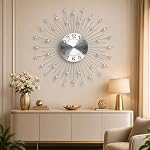 21.6 Inch Mid Century Modern Metal Grande Horloge Murale, Silent Non-Ticking Batterie Exploitée Horloge murale décorative pour la chambre à coucher de salon Décoration intérieure (Starburst, Large)
