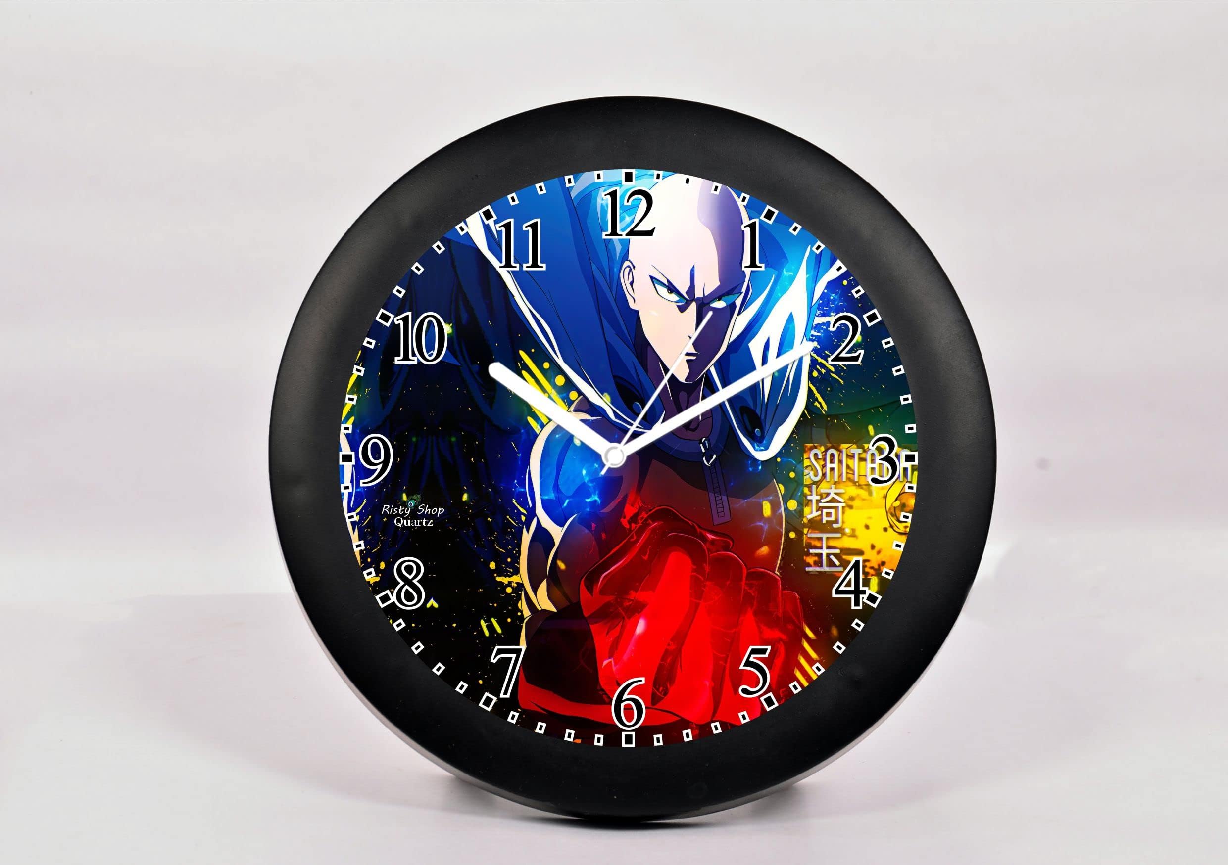 Risty Shop Analogue One Punch Man (Style-Best) Superhero Jujutsu Manga Anime Table Clock Decoration,Sleek Design,Black Colour Polished Case,Clear Glass Lense,Modern Quartz Movement 6 inch.Best Gift