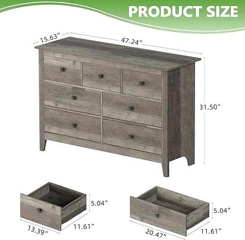 Miniatura 2 de Vikiullf Cómoda de 7 cajones  Aparadores de madera para dormitorio, cajones de almacenamiento grises para dormitorio, sala de estar, organizador de