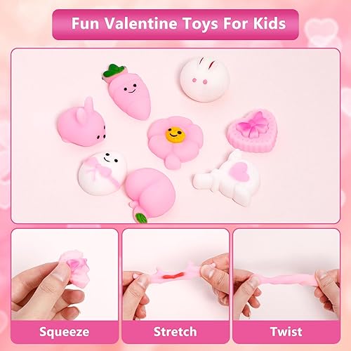 Miniatura 3 de 40 juguetes blandos Mochi para el día de San Valentín, regalos para el día de San Valentín para intercambio de aula, juguetes esponjosos Kawaii para