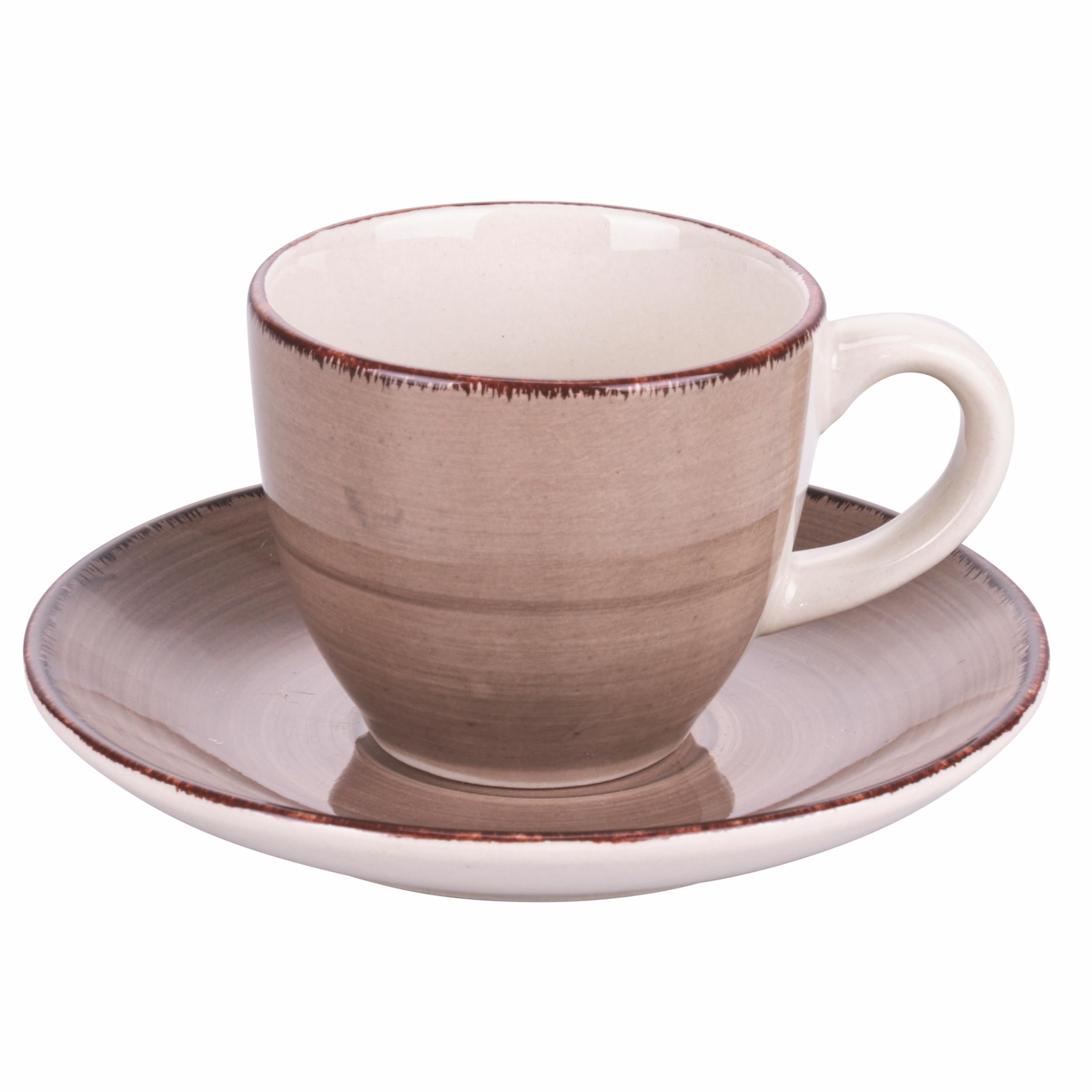 Villa d'Este Home Tivoli Set 6 tazzine caffè 90 ml con piattino in gres dipinto a mano, Baita Chocolate