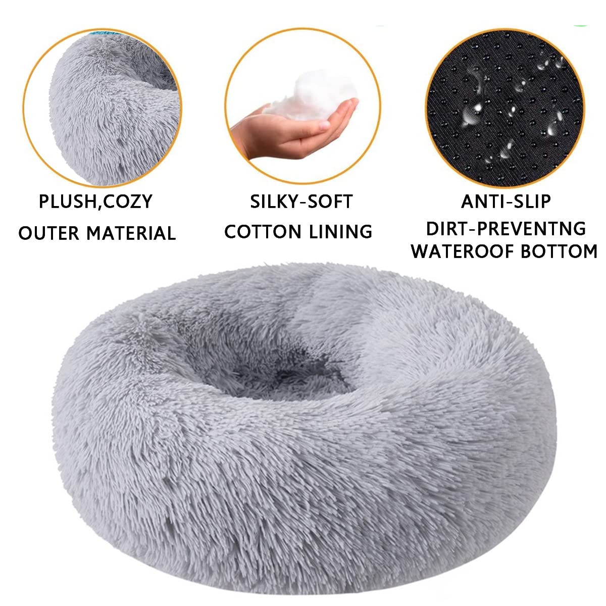 FhodigogoZD Kattenbed hondenbed rond donut zacht pluche rond huisdier kat bed 3 kg