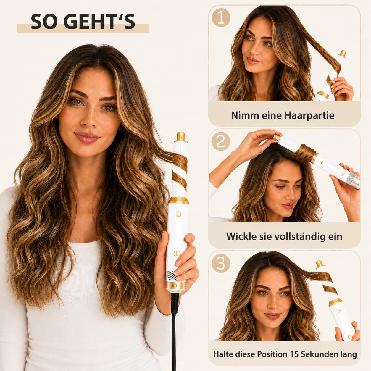 Airstyler 5-in-1, Multifunktionaler Hairstyler Set mit Warmluftbürste, Ionen Föhn, Professioneller Haar styler, Lockenstab Automatisch, Volumen Föhnbürste, Glätten und Locken, Zum Styling