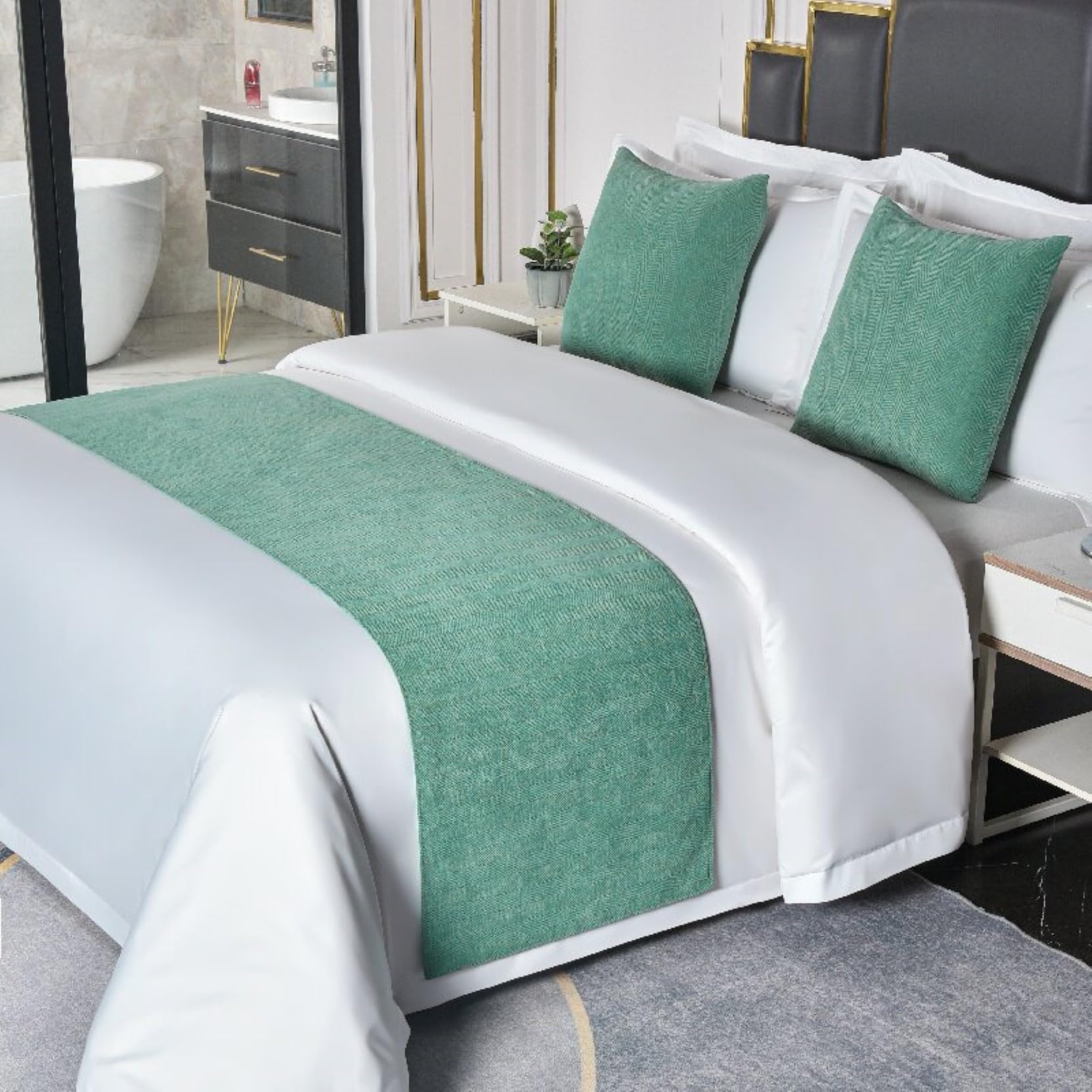 HLASMSPE Hotel Bed Runners Solid Color Bed Scarves Modern Bedding Cover Decor Bedspread Blankets Throw Protective, Green, 50x240cm bed runner for 1.8m bed — image 1