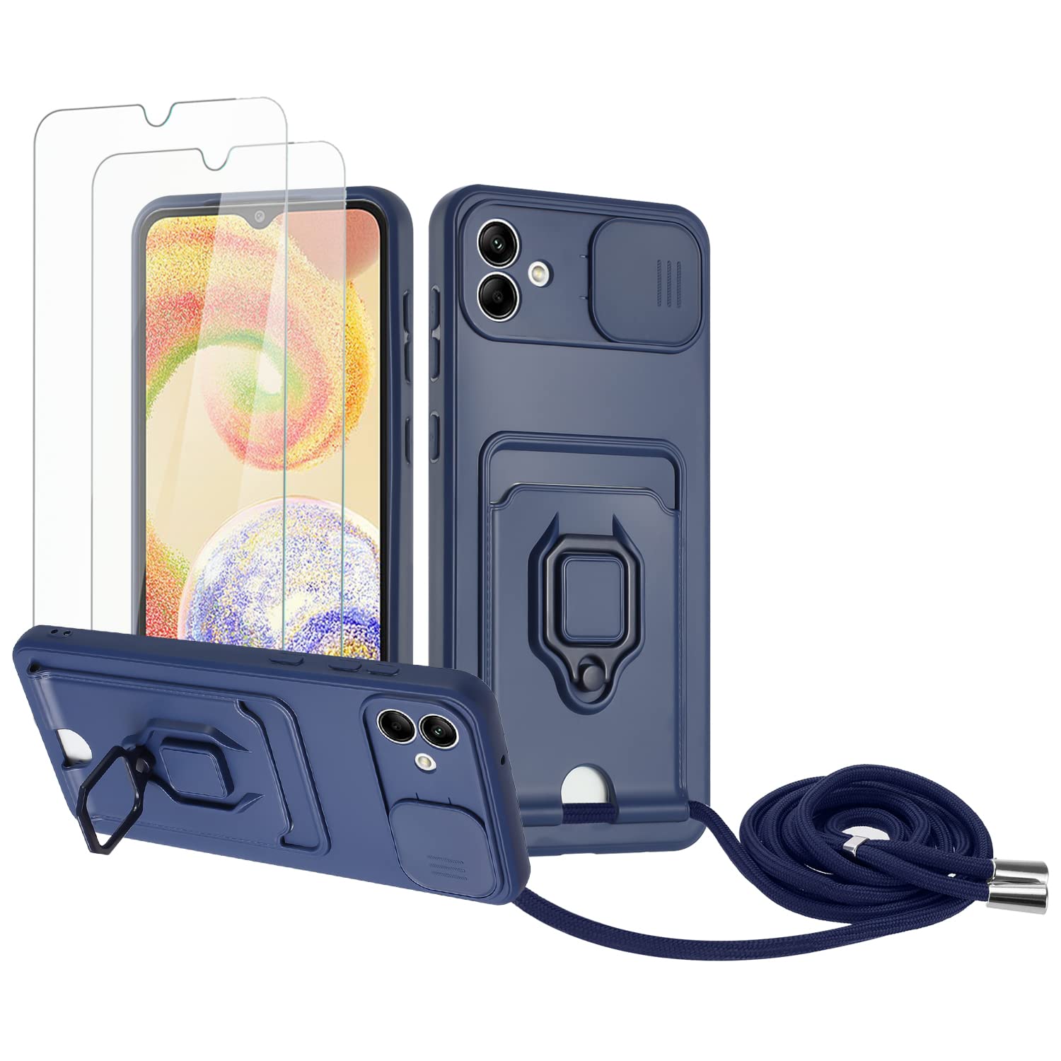 Zallagre Funda con Cuerda Compatible con Redmi Note 13 Pro 5G,[2 Packs Cristal Templado],Ranura para Tarjetas,Cubierta de Cámara Deslizante Proteger,360 Anillo Soporte-Morado — view 77
