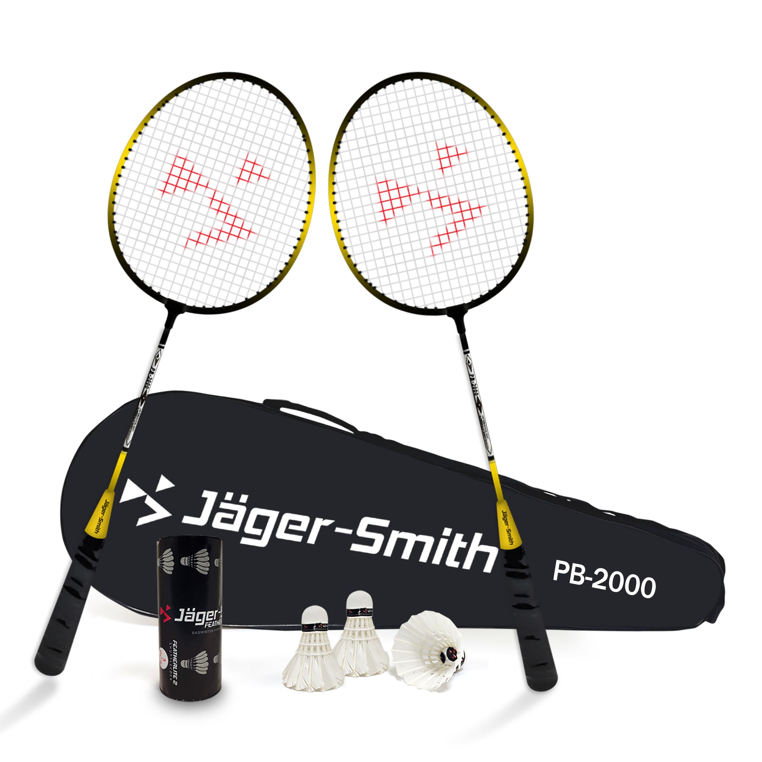 Jager-Smith PB 2000 Combo Aluminium Badminton Racquet with Tempered Steel Shaft & Featherlite 2 (Pack of 3) Feather Shuttles and Full Cover (Made in India)